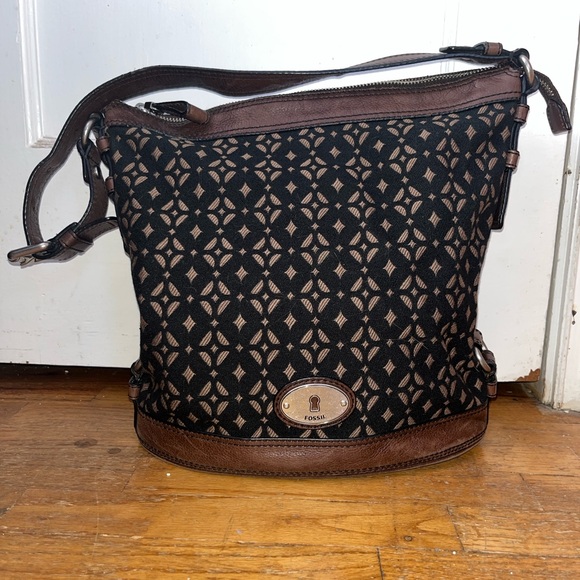 Fossil Black and Brown Patterned Shoulder Bag - Picture 1 of 11